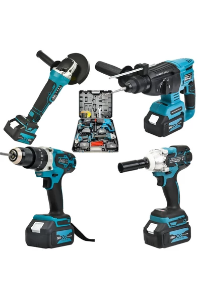 prohummer Profesyonel Şarjlı Ultra 4lü Set Takımı Kırıcı Delici Somun Sıkma Taşlama ve Vidalama Matkap 58vf