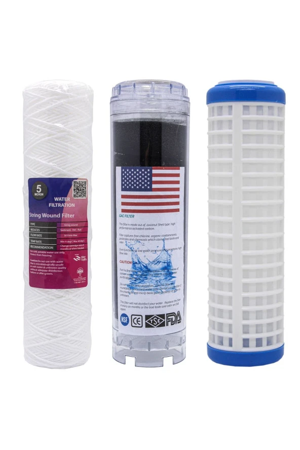 Daire Girişi Su Arıtma Cihazı Filtresi 3lü Filtre Seti ürün görseli