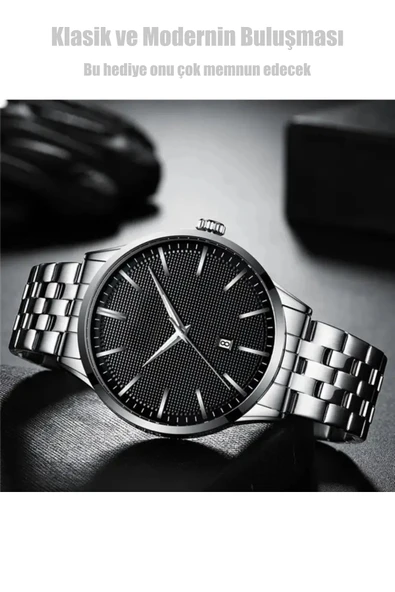 Klasik Ve Modernin Buluşması: Gümüş Metal Takvimli Erkek Saati STC12011 - 2
