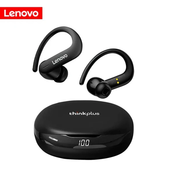 Lenovo Thinkplus T50 Kablosuz Şarj Göstergeli Sporcu Bluetooth Kulaklık Siyah
