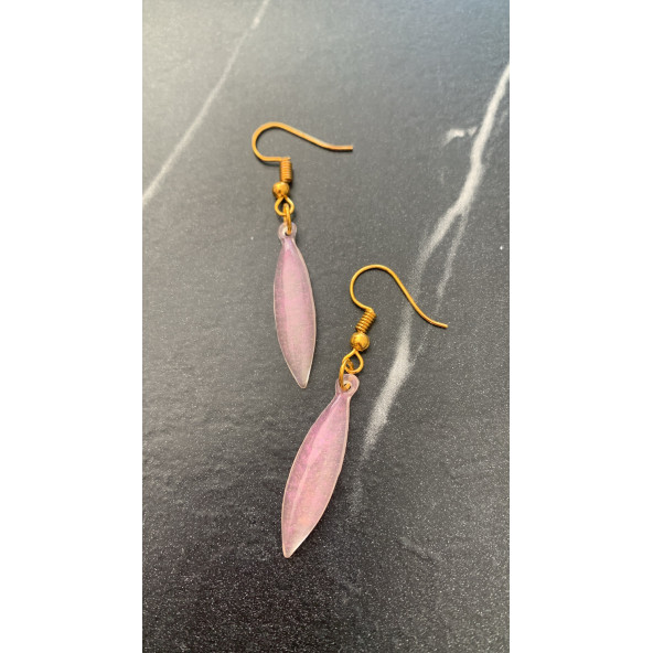 Yanardöner Pembe ve Turuncu Gold Aksesuar Simetrik Şekil Küçük Sallantılı Epoksi Küpe El Yapımı - Resim 5