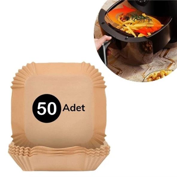 50 Adet Air Fryer Pişirme Kağıdı Tek Kullanımlık Hava Fritöz Yağ Geçirmez Yapışmaz Kare Tabak Model (4172)