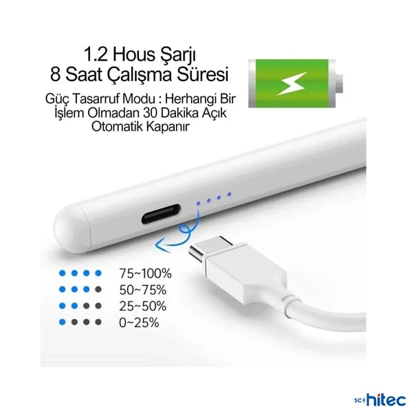 ScHitec Stylus Pro Dokunmatik Tablet Kalemi Şarjlı Beyaz - 4