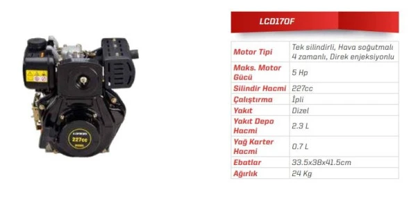 Loncin LCD170F Dizel Tek Motor 5Hp 227cc - Resim 2
