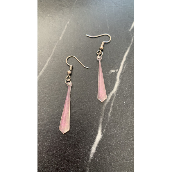 Yanardöner Pembe ve Turuncu Gümüş Aksesuar Minik Piramit Şekil Sallantılı Epoksi Küpe El Yapımı - Resim 2