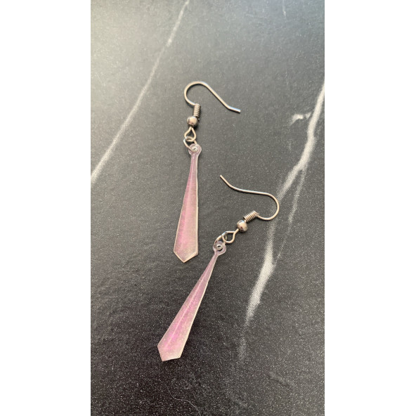 Yanardöner Pembe ve Turuncu Gümüş Aksesuar Minik Piramit Şekil Sallantılı Epoksi Küpe El Yapımı - Resim 4