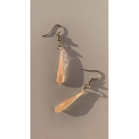 Yanardöner Pembe ve Turuncu Gümüş Aksesuar Minik Piramit Şekil Sallantılı Epoksi Küpe El Yapımı - Resim 5