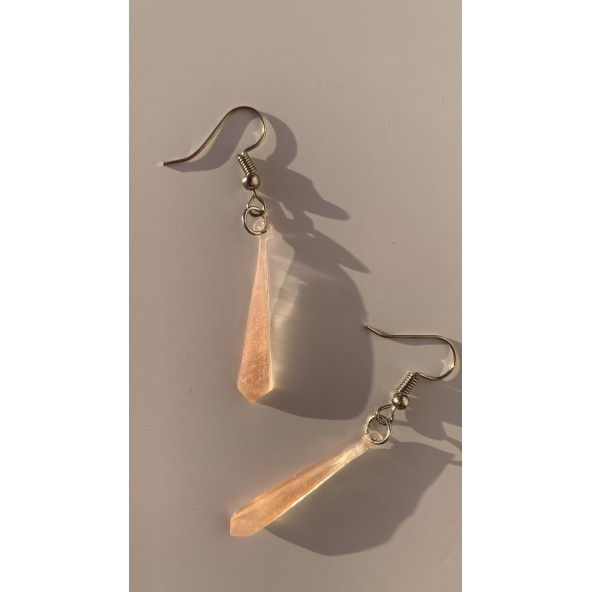 Yanardöner Pembe ve Turuncu Gümüş Aksesuar Minik Piramit Şekil Sallantılı Epoksi Küpe El Yapımı - Resim 6