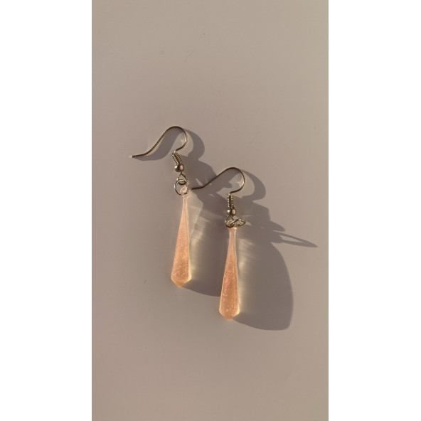 Yanardöner Pembe ve Turuncu Gümüş Aksesuar Minik Piramit Şekil Sallantılı Epoksi Küpe El Yapımı - Resim 8