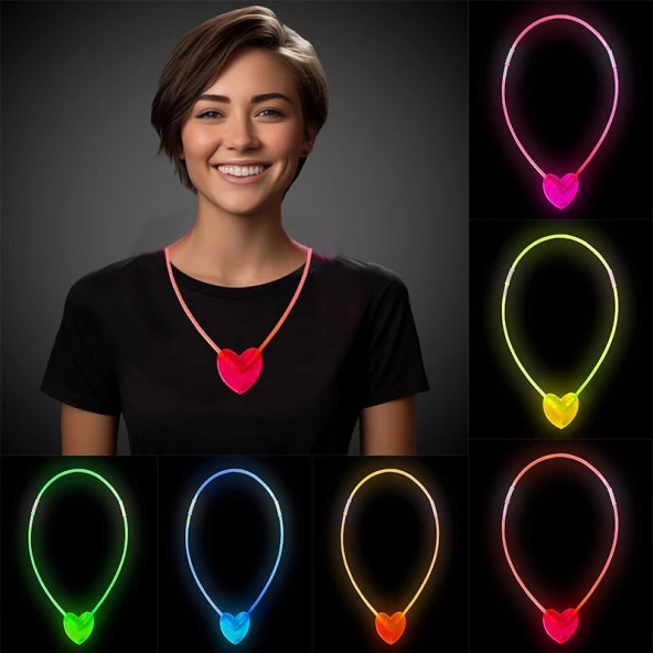 Karanlıkta Yanan Glow Stick Kalp Şekilli Kolye 6 Renk 6 Adet
