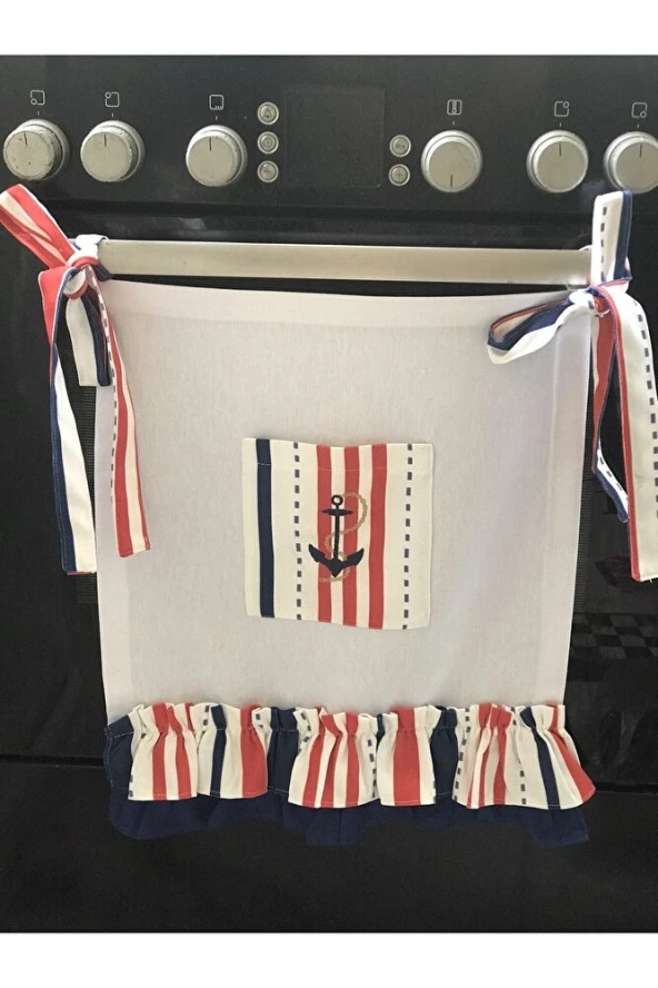 Çapa Nakışlı, Fırfırlı, Keten Fırın Önlüğü (ÖRTÜSÜ) Ve Eldiveni - 2