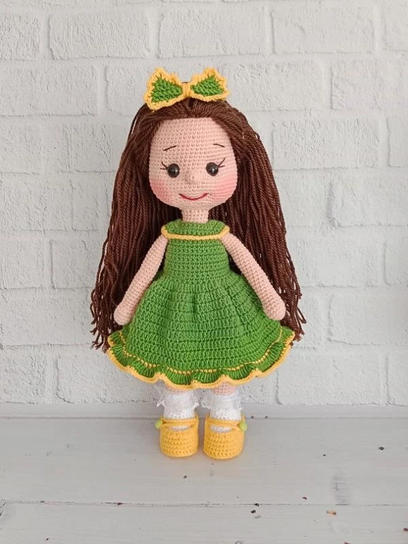Yeşil Fatoş Bebek Amigurumi Organik Oyuncak - 1