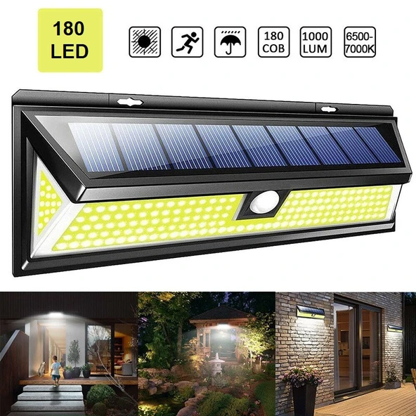 TriLine Solar 180 LED Güneş Enerjili Kumandalı 3 Modlu Duvar Lambası