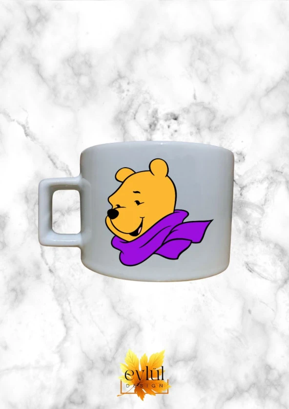Winnie The Pooh Temalı Sevimli Özel Tasarım Baskılı Kupa Bardak Espresso Türk Kahvesi Bardağı