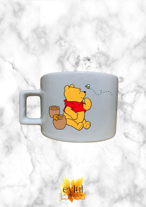 Winnie The Pooh Temalı Sevimli Özel Tasarım Baskılı Kupa Bardak Espresso Türk Kahvesi Bardağı