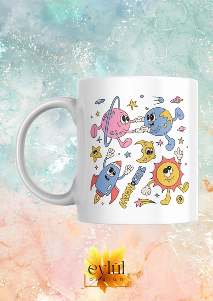 Uzay Temalı Baskılı Eğlenceli Özel Tasarım Baskılı Kupa Bardak ürün görseli