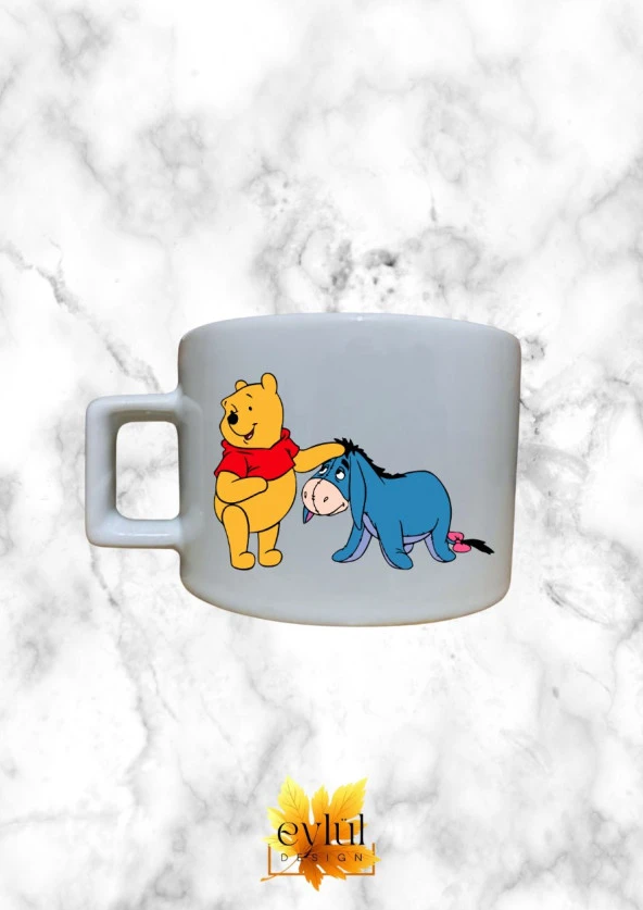 Winnie The Pooh Temalı Sevimli Özel Tasarım Baskılı Kupa Bardak Espresso Türk Kahvesi Bardağı