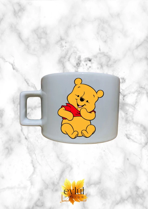 Winnie The Pooh Temalı Sevimli Özel Tasarım Baskılı Kupa Bardak Espresso Türk Kahvesi Bardağı