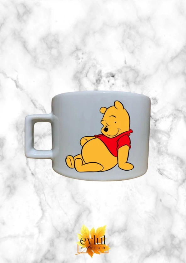 Winnie The Pooh Temalı Sevimli Özel Tasarım Baskılı Kupa Bardak Espresso Türk Kahvesi Bardağı