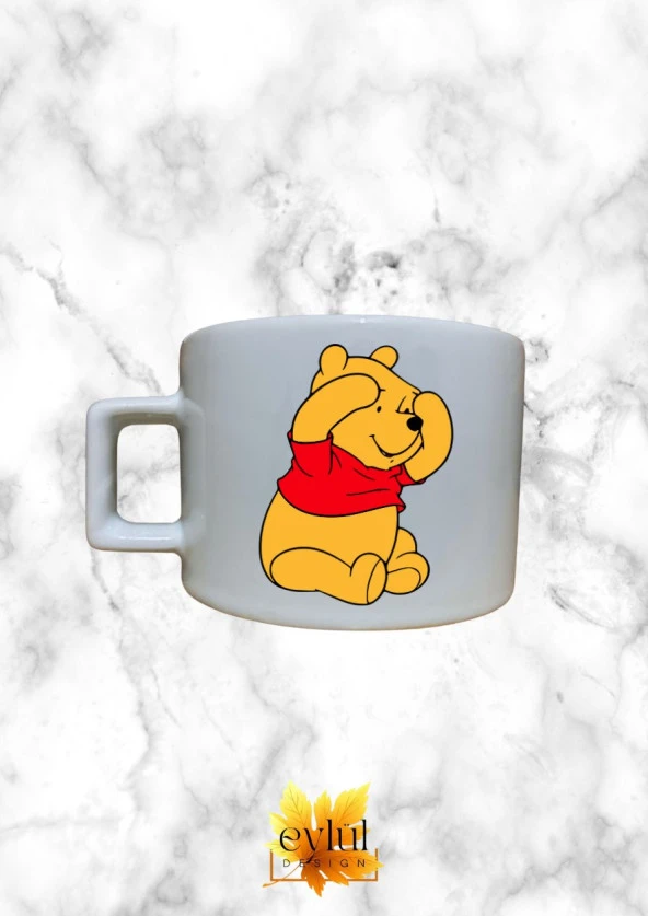 Winnie The Pooh Temalı Sevimli Özel Tasarım Baskılı Kupa Bardak Espresso Türk Kahvesi Bardağı