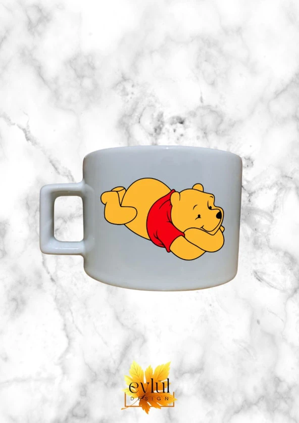 Winnie The Pooh Temalı Sevimli Özel Tasarım Baskılı Kupa Bardak Espresso Türk Kahvesi Bardağı
