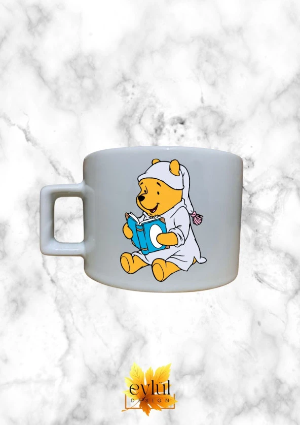 Winnie The Pooh Temalı Sevimli Özel Tasarım Baskılı Kupa Bardak Espresso Türk Kahvesi Bardağı