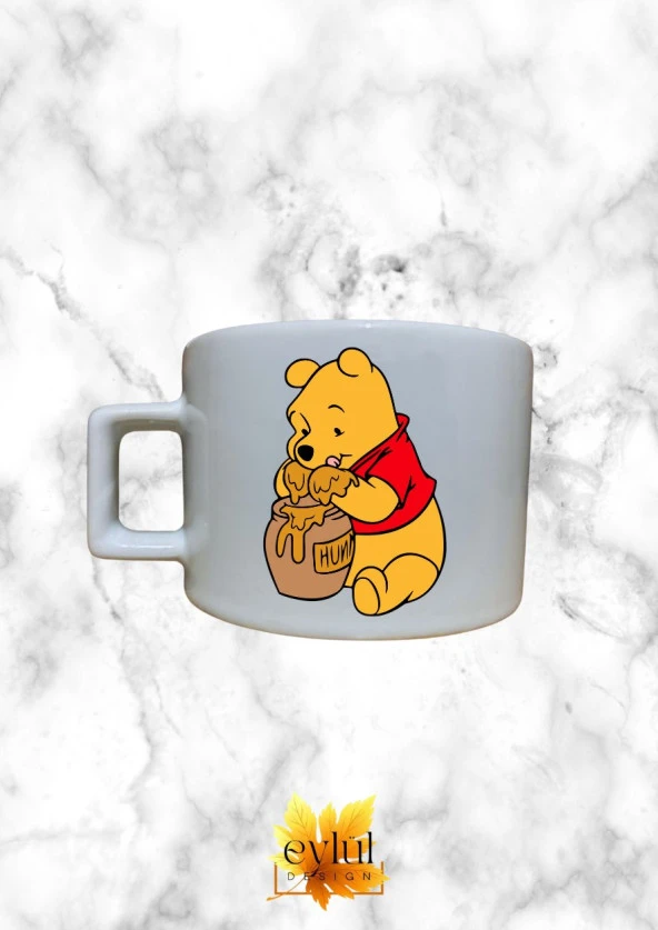 Winnie The Pooh Temalı Sevimli Özel Tasarım Baskılı Kupa Bardak Espresso Türk Kahvesi Bardağı