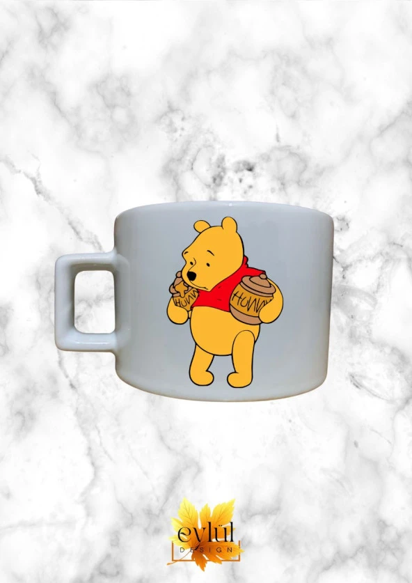Winnie The Pooh Temalı Sevimli Özel Tasarım Baskılı Kupa Bardak Espresso Türk Kahvesi Bardağı