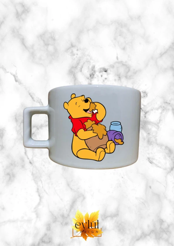 Winnie The Pooh Temalı Sevimli Özel Tasarım Baskılı Kupa Bardak Espresso Türk Kahvesi Bardağı