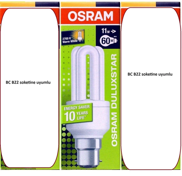 OSRAM DULUXSTAR 11W/827 BC B22 soketine uyumlu TASARRUFLU AMPÜL