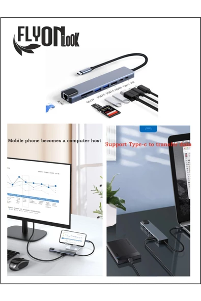 8 In 1 type-c 3.1 4K HDMI Adaptörü ile SD/TF Kart Okuyucu PD Hızlı Şarj için  Ethernet Girişli - 4