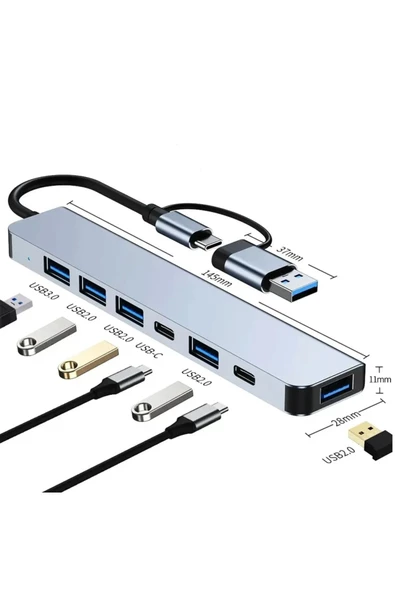 7 in 1 Usb/type-c Telefon IPAD-PC ve Televizyonlar Şarj ,Mause Klavye Uyumlu Veri Aktarımı HUB - 4
