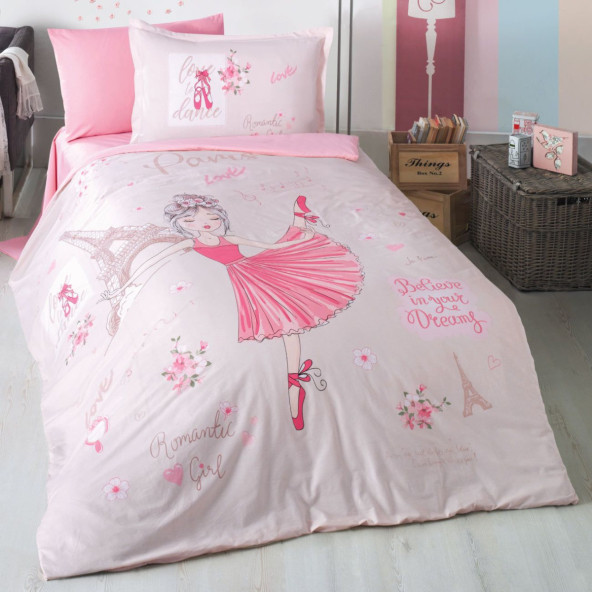 Clasy Romantic Girl V1 Pembe Ranforce 160x220 Genç Tek Kişilik Nevresim Takımı - 2