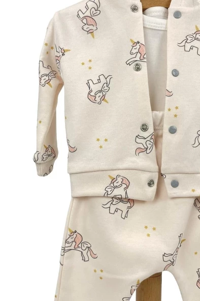 Kız Bebek Zıbın Takım 3'lü Kapüşonlu Unicorn - 2