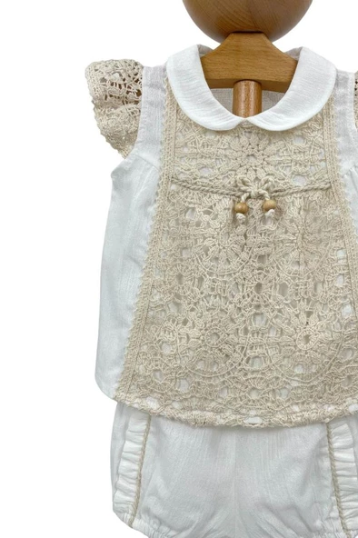 Kız Bebek Şortlu Takım Naturel Kumaş - 2