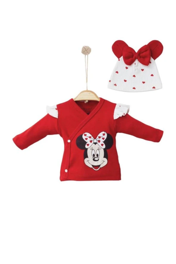 Kız Bebek Zıbın Takımı 5'li Alt Üst Takım Mickey Mouse Kalpli 0-3 Ay - 3