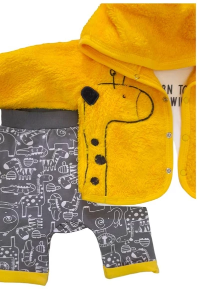 Erkek Bebek Takım 3'li Eşofman Sweat Peluş Zürafalı - 2