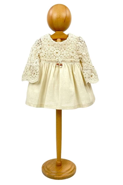 Kız Bebek Elbise Naturel Kumaş Yazlık Bebek Elbise - 3