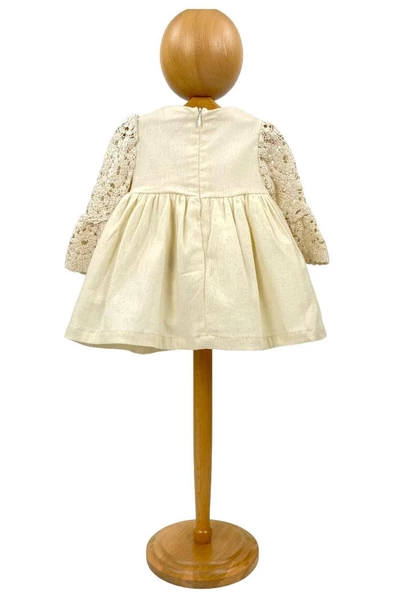 Kız Bebek Elbise Naturel Kumaş Yazlık Bebek Elbise - 4
