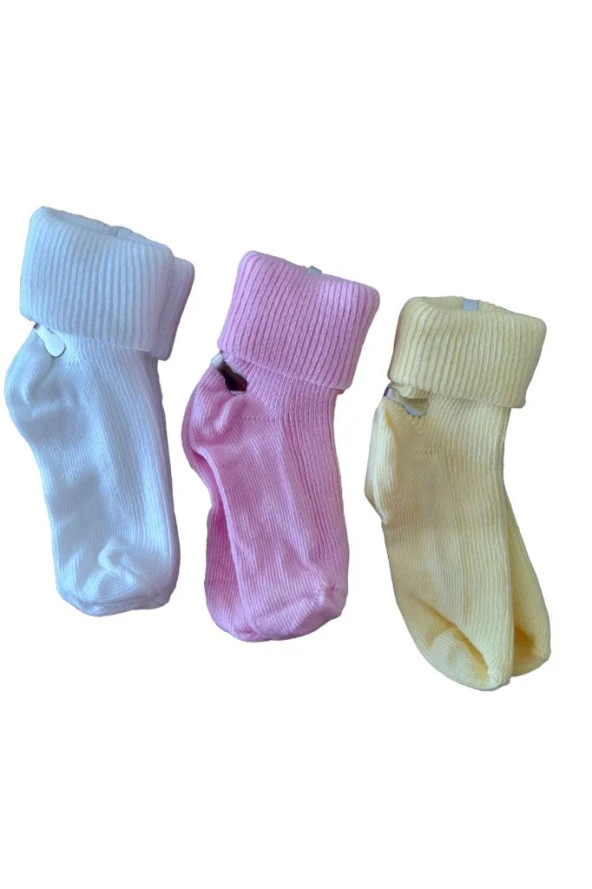 Kız Bebek Çorap Bilekli 3'lü Pembe Beyaz Sarı