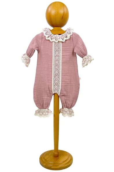Kız Bebek Tulum Patiksiz Müslin Bebek Tulum Gül Kurusu - 3