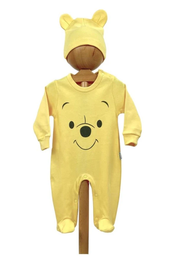 Bebek Patikli Tulum Şapkalı Sarı Winnie The Pooh