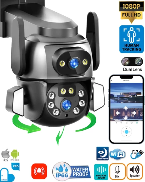 CareCamPRO MPIA Hina Dual Lens 360° Görüş Hareketli Wireless Waterproof Akıllı Ip Güvenlik Kamerası Türkçe Uygulama