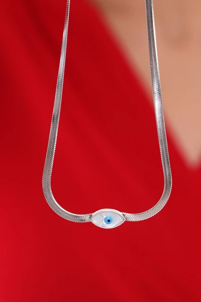 Kadın  Nazar Boncuklu Göz Çelik Kolye - Resim 3