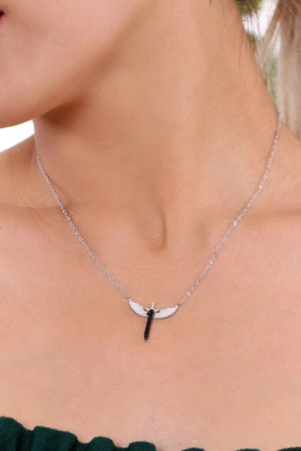 Kadın  Melek Kanadı Çelik Kolye - Resim 2