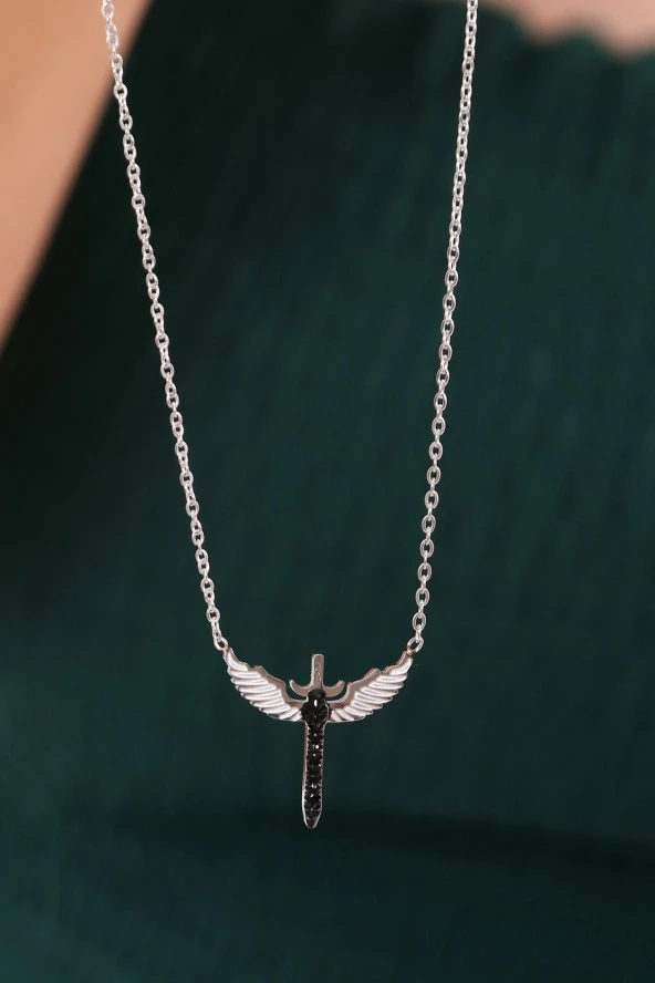 Kadın  Melek Kanadı Çelik Kolye - Resim 3