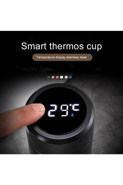 Derece Göstergeli  Çelik  Termos Pili Değişebilen Kamp,Araç,Ofis Süzgeçli Yeni Nesil Akıllı Mug - 3