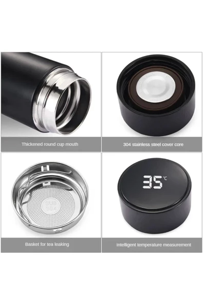 Derece Göstergeli  Çelik  Termos Pili Değişebilen Kamp,Araç,Ofis Süzgeçli Yeni Nesil Akıllı Mug - 3