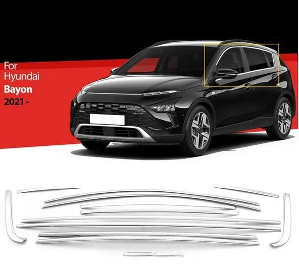 AUTOGP Hyundai bayon cam çerçevesi kenar çıtası krom tamtur 12 parça