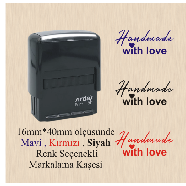 Handmade With Love Yazılı Kaşe, Tam Otomatik kendinden mürekkepli Markalama kaşesi